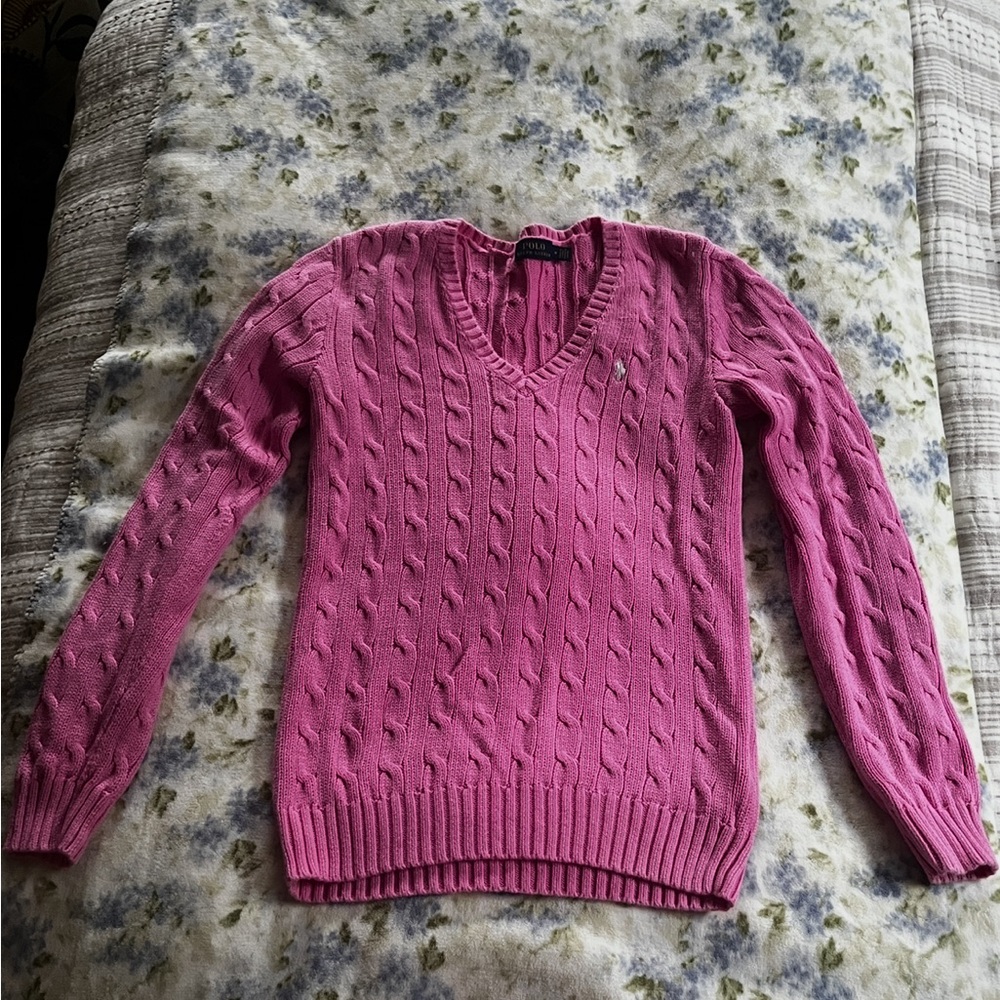 POLO Ralph Lauren Pink Cable Knit V-Neck
